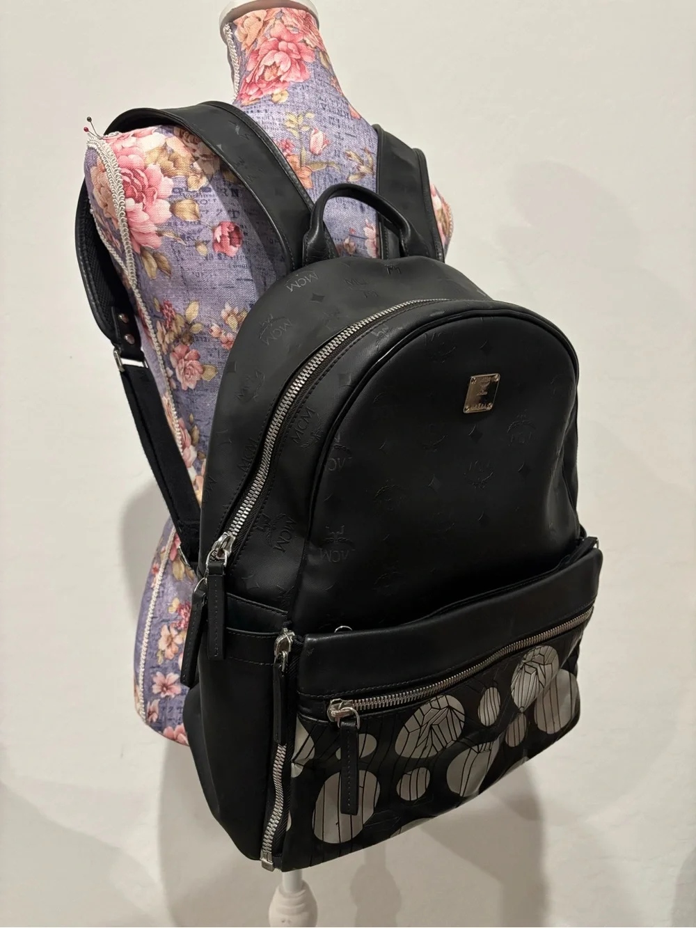 MCM Bionic Black Logo Backpack with Graphic Front Pocket